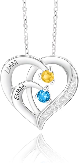 GLAMCARAT Personalized mothers necklace with birthstones names sterling silver jewelry for women customized engraved necklace