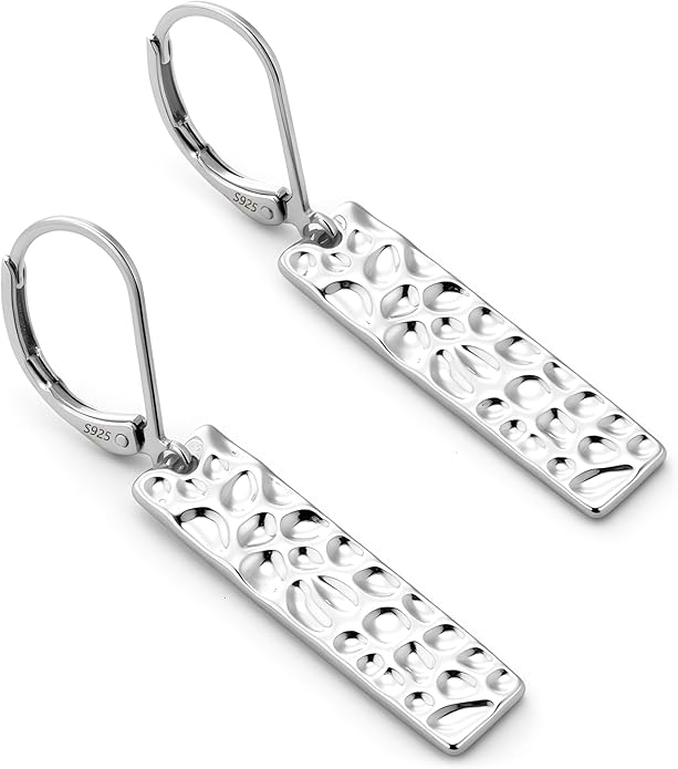 ALEXCRAFT 925 Sterling Silver Dangle Earrings for Women, 14K Gold Plated French Leverback Earrings, Hypoallergenic Lightweight Statement Hammer Square Bar Long Drop Earing for Women Trendy Jewelry
