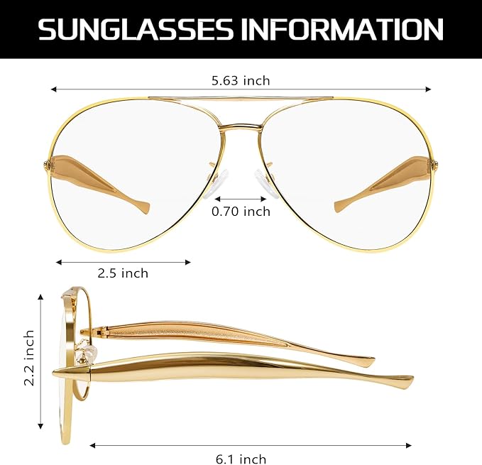 Retro Gold Aviator Sunglasses for Women Men, 2025 Metal Oversized 70s Aviators Sun Glasses