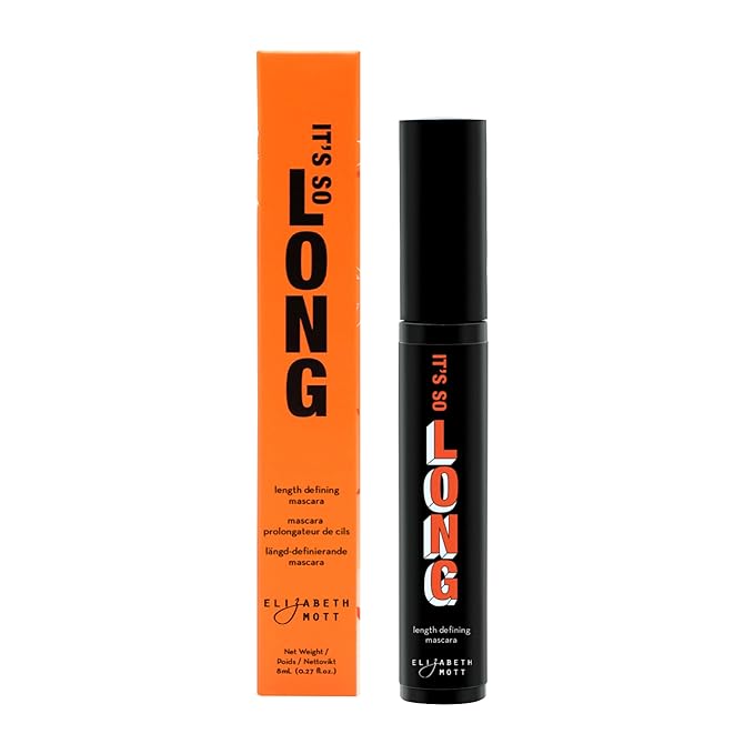 Elizabeth Mott Black Lengthening Mascara – Smudge-Proof, Water-Resistant, No Clump or Flake, Volumizing, Curling & Lash-Extending Fiber Formula with C-Curve Silicone Brush for Full, Long Lashes – 8ml
