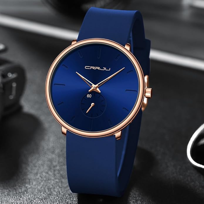 CRRJU Men’s Women Watch Casual Stylish Waterproof Quartz Unisex Wristwatches, Ultra Thin Watches for Men Women, Colorful Silicone Band