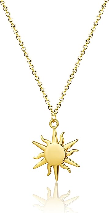 MIDEEO 14K Gold Leaf Pendant Necklaces for Women Dainty Sun Coin Choker Medallion Moon Star Necklace Minimalist Jewelry