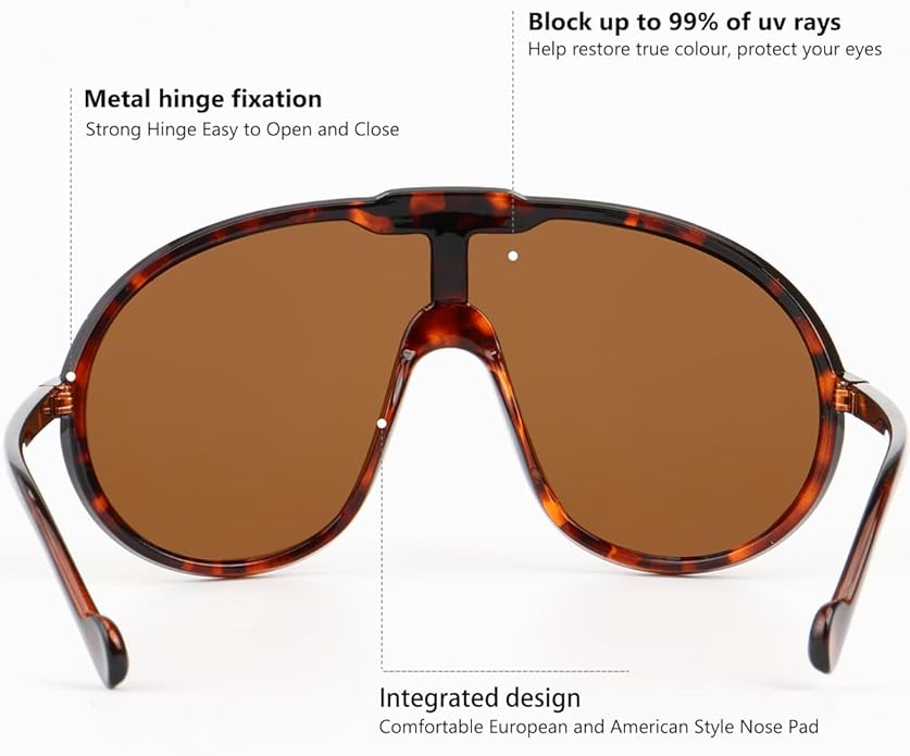 Trendy Oversized Sunglasses for Women Men Fashion Shield Aviator Sun Glasses UV400 Protection Goggles