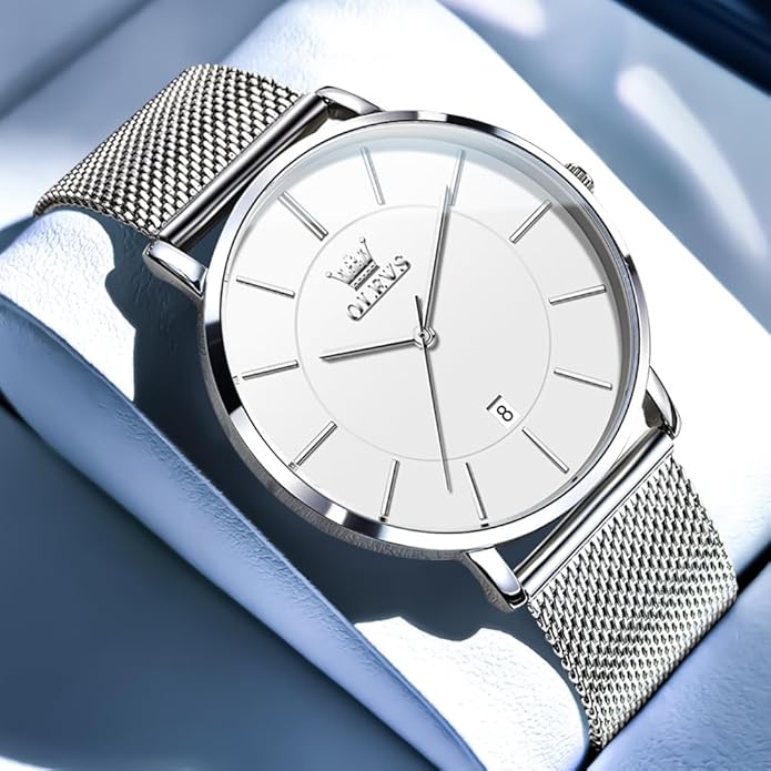 OLEVS Mens Watches Minimalist Ultra Thin Fashion Casual Analog Quartz Date Watch Waterproof Slim Simple Big Face Dress Wrist Watch Leather Band for Men
