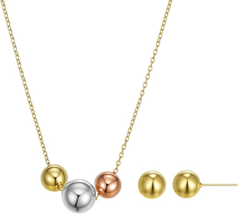 Dainty Geometric Jewelry Set for Women - Stainless Steel Necklace & Earrings Minimalist Matching Set