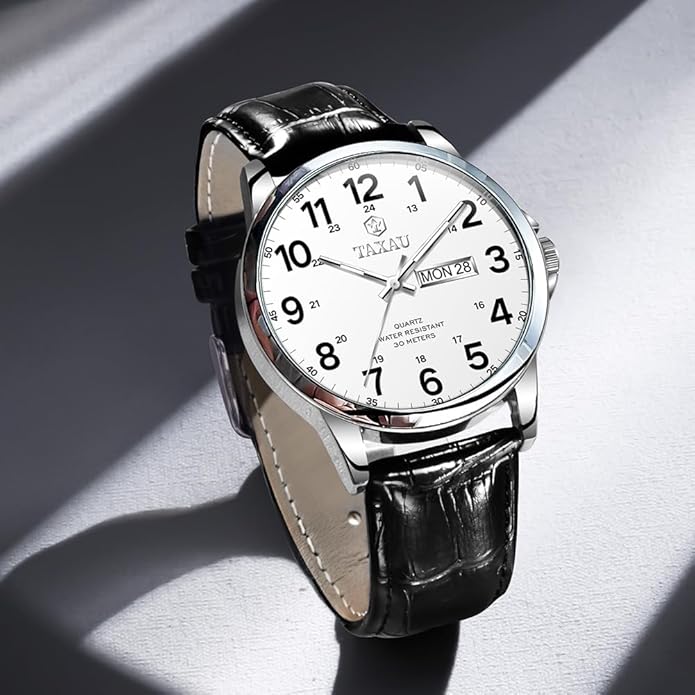Watches for Men Luxury Analog Waterproof Classic Leather Large Face Simple Easy Read Quartz Minimalist Dress Day Date Quartz Mens Watches