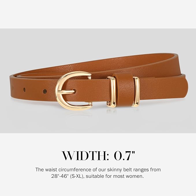 VONMELLI Womens Skinny Leather Belt Thin Waist Belts for Women Fashion Dress Jeans with Gold Buckle