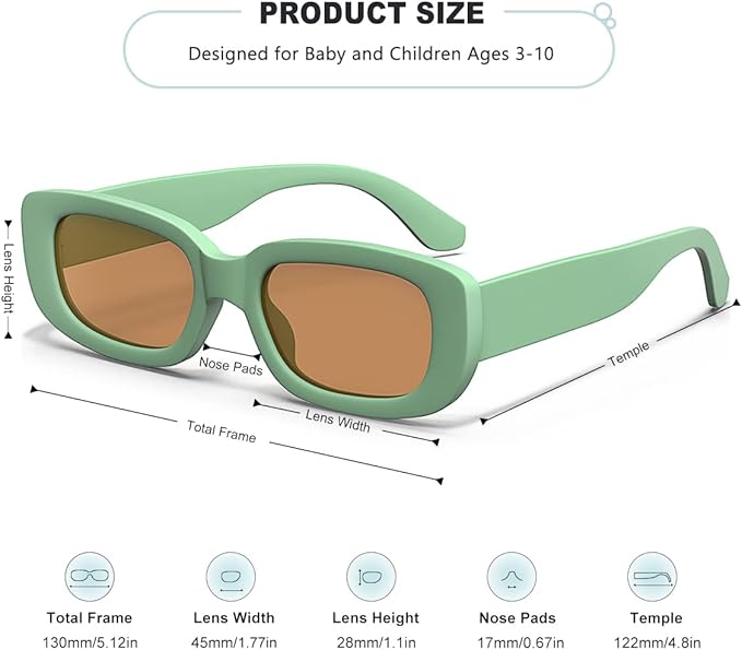 Retro Rectangle Kids Sunglasses 90’s Vintage Fashion Narrow Square Frame Glasses Shades for Girls Boys UV Protection