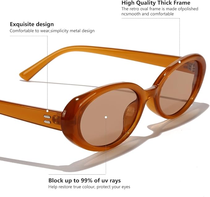 Oval Sunglasses for Women Men Fashion Small 90s Style Sun Glasses UV400