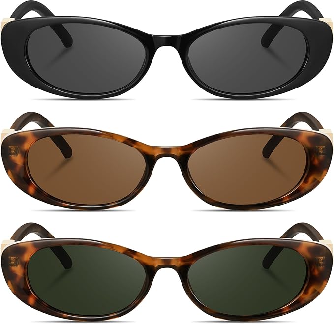 Retro Oval Cat Eye Sunglasses for Women Trendy Narrow Small Oval Sun Glasses 90s Vintage Shades