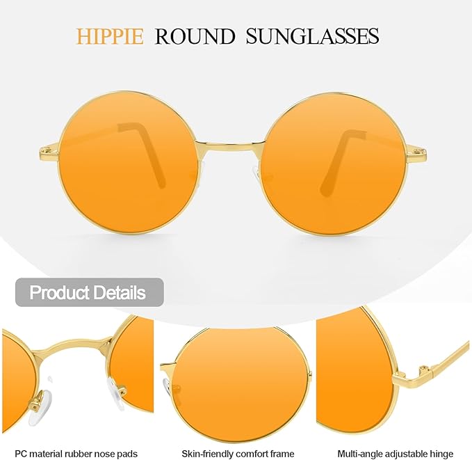 CHRORINE Hippie Sunglasses Round 70s Retro Glasses for Women Men Party Accessory Festival Fashion Vintage Sunglasses