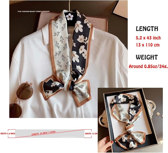 Livrerpi Silk Feeling Head Scarf Fashion Satin Hair Scarf Square Long Scarves for Women Gifts
