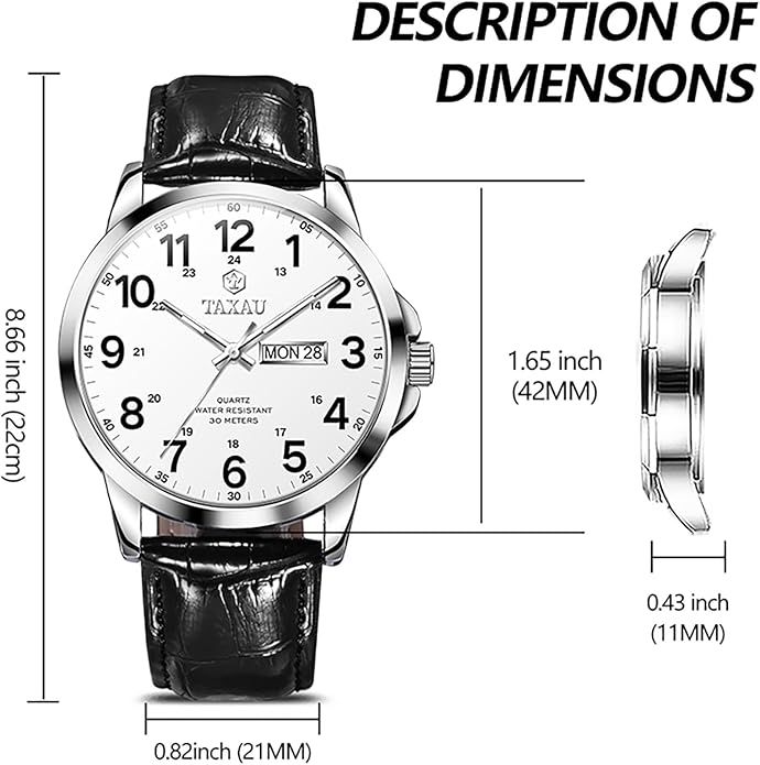 Watches for Men Leather Large Arabic Numerals Mens Watches Waterproof Band with Date Quartz Men's Wrist Watch