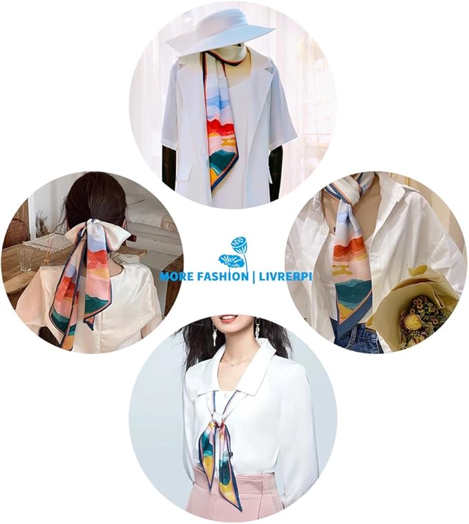 Livrerpi Silk Feeling Head Scarf Fashion Satin Hair Scarf Square Long Scarves for Women Gifts