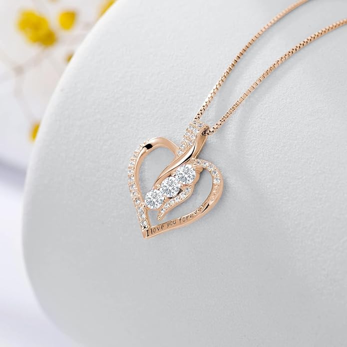 Rose Heart Birthstone Necklace for Women - Solid S925 Sterling Silver with Rose Gold Plated Infinity Symbol of Love Valentine's, Mother's Day, Anniversary, Christmas Birthday Gift for Her, Mom, Wife, or Girlfriend.