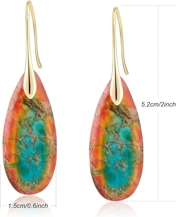 Natural Healing Stone Fishhoop Dangle Drop Earrings Statement Gold silver earrings