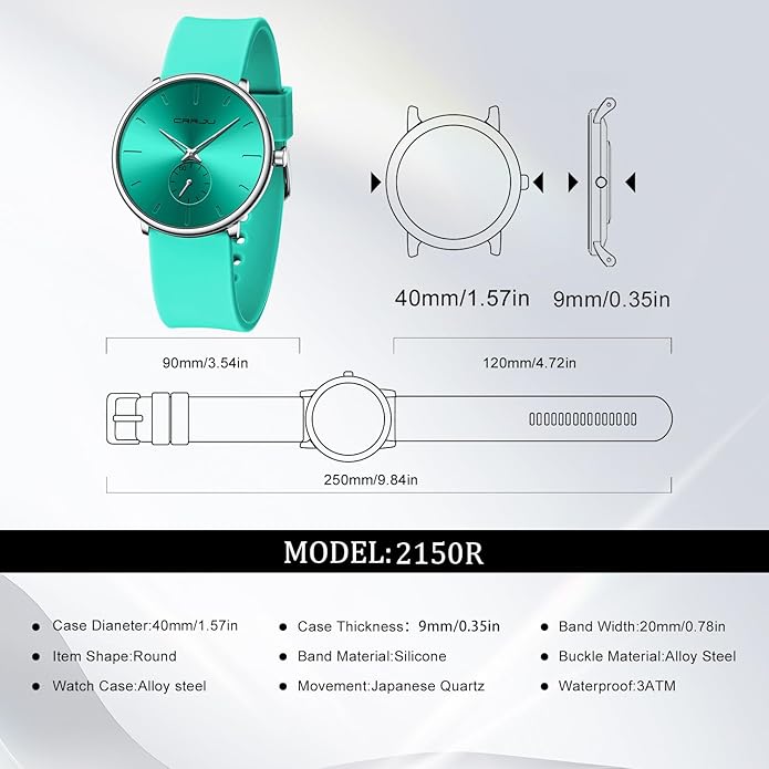 CRRJU Men’s Women Watch Casual Stylish Waterproof Quartz Unisex Wristwatches, Ultra Thin Watches for Men Women, Colorful Silicone Band