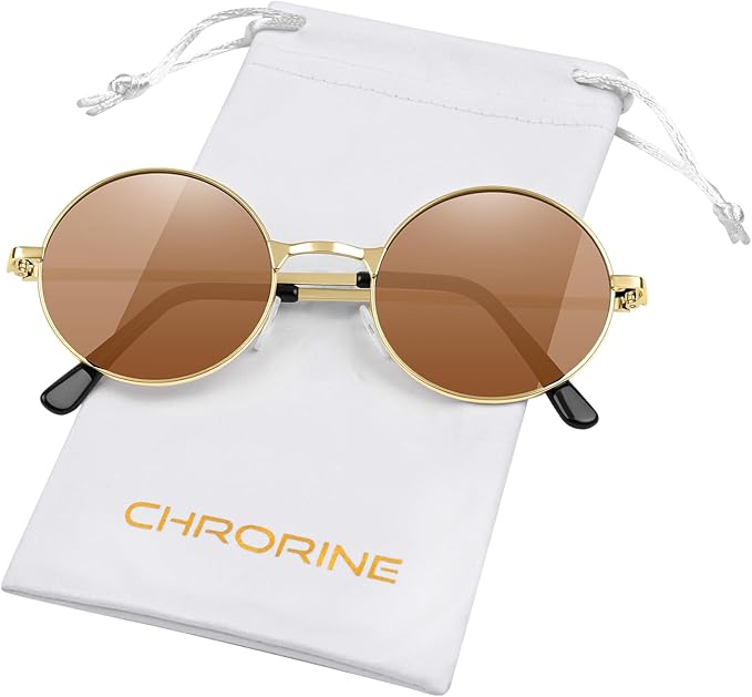 CHRORINE Hippie Sunglasses Round 70s Retro Glasses for Women Men Party Accessory Festival Fashion Vintage Sunglasses