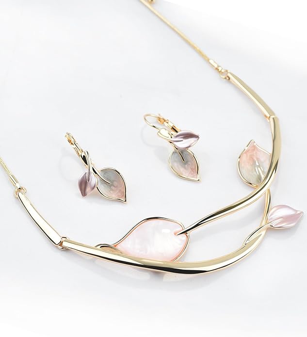 Vintage Statement Jewelry Set Leaf Floral Bohemian Boho Statement Necklace Earring Set Crystal Fashion Costume Jewelry