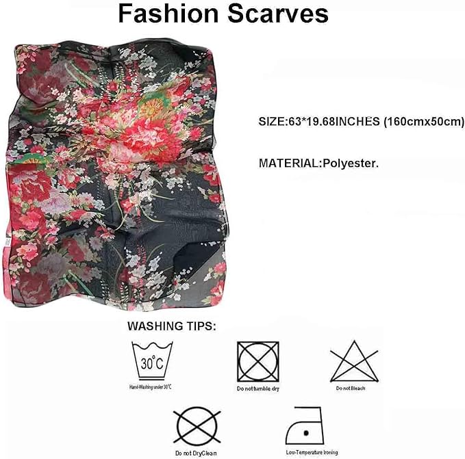 Pokeedioty Scarfs for Women Lightweight Fashion Scarves Elegant Floral Pattern Sheer Scarfs