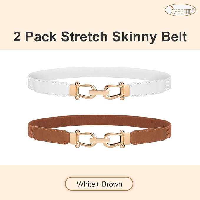 JASGOOD Women Stretchy Waist Belt Retro Elastic Skinny Belt for Ladies with Gold Buckle