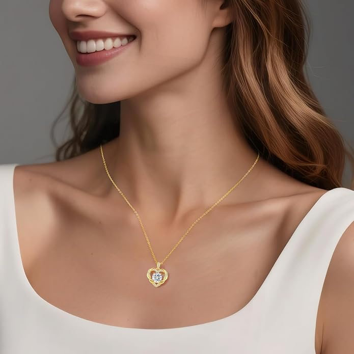 OOBEE Moissanite Heart Necklace for Women 925 Sterling Silver Fine Jewelry, Ideal Birthday Anniversary Christmas Gift for Women Wife Mom Girlfriend