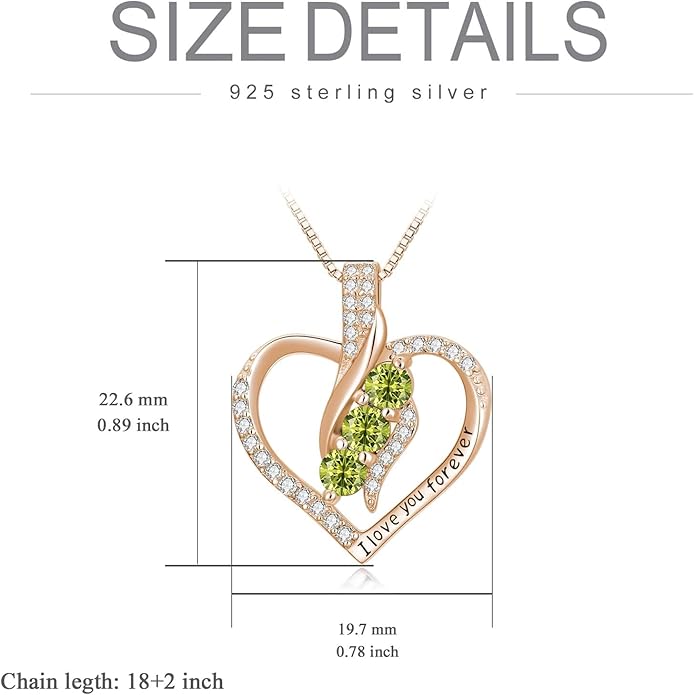 Rose Heart Birthstone Necklace for Women - Solid S925 Sterling Silver with Rose Gold Plated Infinity Symbol of Love Valentine's, Mother's Day, Anniversary, Christmas Birthday Gift for Her, Mom, Wife, or Girlfriend.