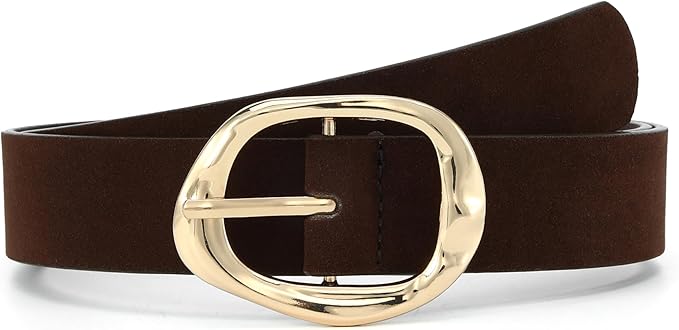 Earnda Leather Belts for Women Casual Fashion Waist Belt with Liquid Shapes Gold Buckle for Jeans Pants Dresses