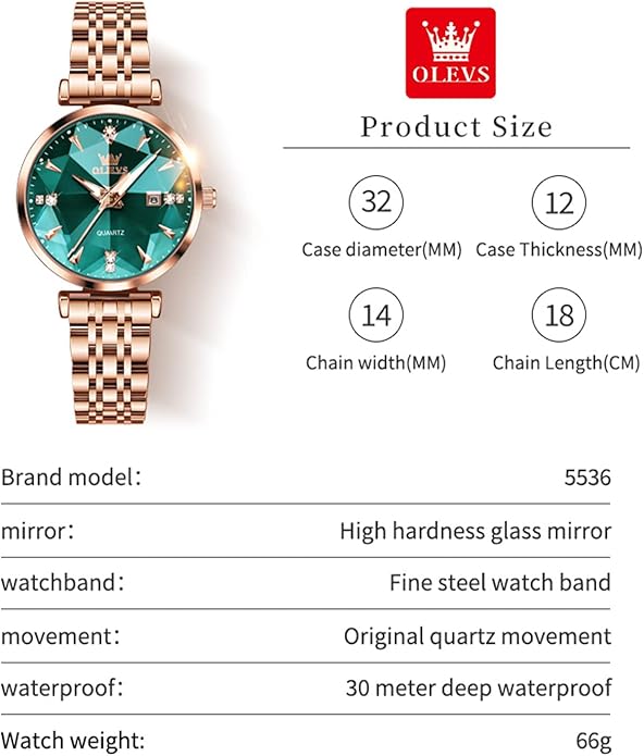 OLEVS Women Watches Simple Dress Ladies Watch Rose Gold Stainless Steel Watch Waterproof Quartz Date Luxury Diamond Small Wristwatch Fashion Analog Female Reloj Mujer Blue White Green Red Yellow Face