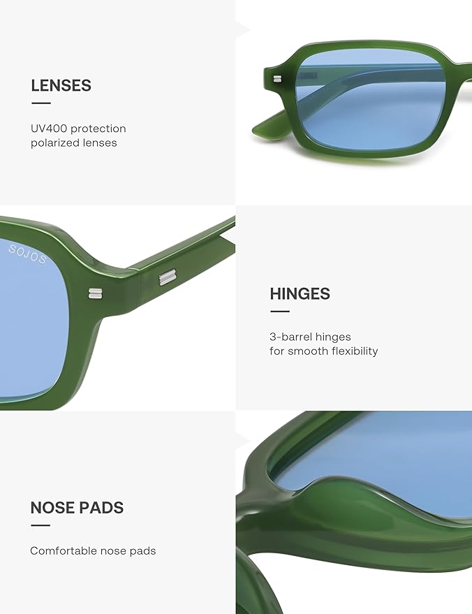 SOJOS Trendy Rectangle Polarized Sunglasses Womens Mens, Small Retro Fashion Thin Slim Square Sunnies SJ2610
