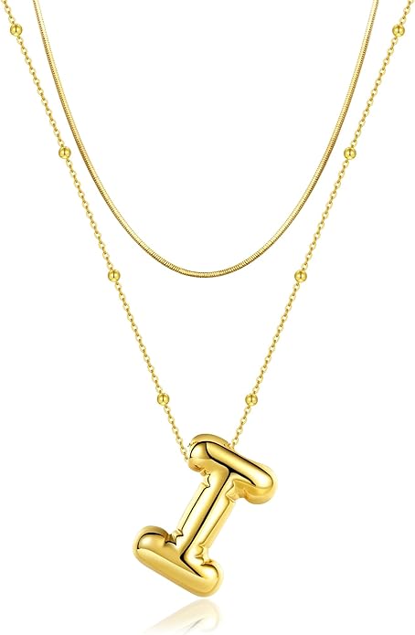 LUCA SMITH Initial Necklaces for Women, Dainty Balloon Bubble Letter, Name Letter Alphabet Pendant Layered Choker Chain Jewelry Gift
