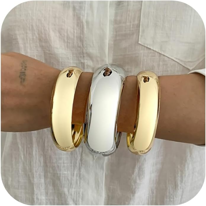 Chunky Gold Bangles Bracelets for Women Trendy Silver Stack Bracelet Minimalist Wide Bangle Jewelry