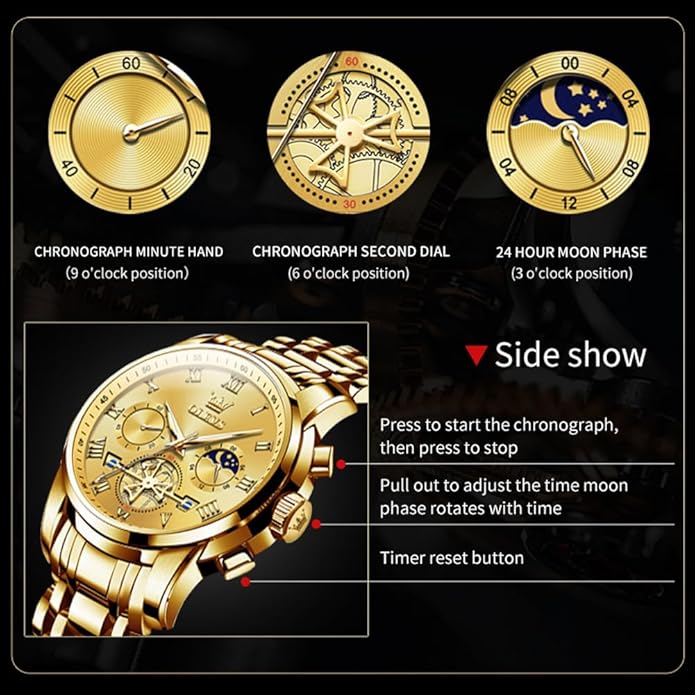 OLEVS Mens Watches Waterproof Stainless Steel Adjustable Bracelet Watch Quartz Analog Watch for Men Fashion Business Classic Mens's Wrist watch's Casual Watches Gold/Blue/Black/White/Face/Dial