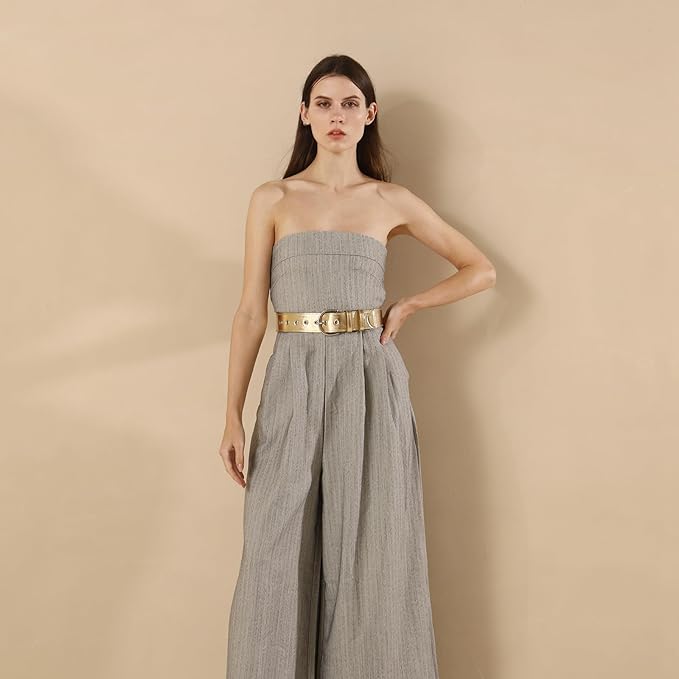 Women Casual Leather Gold Belt for Jeans Pants, Fashion Ladies Girls Gold Faux Leather Waist Belt