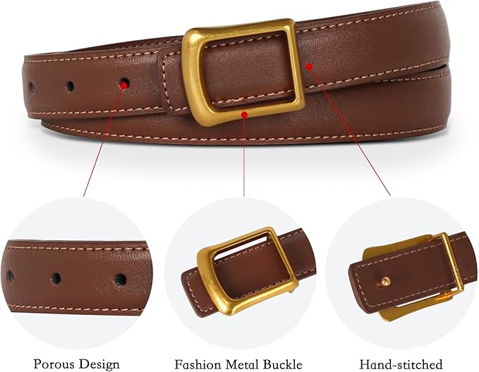 Women's Fashion Classic Metal Buckle Leather Belt with Jeans Dress