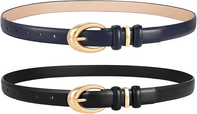 2 Pack Women Leather Belts for Jeans Dress Fashion Ladies Belt with Gold Silver Buckle
