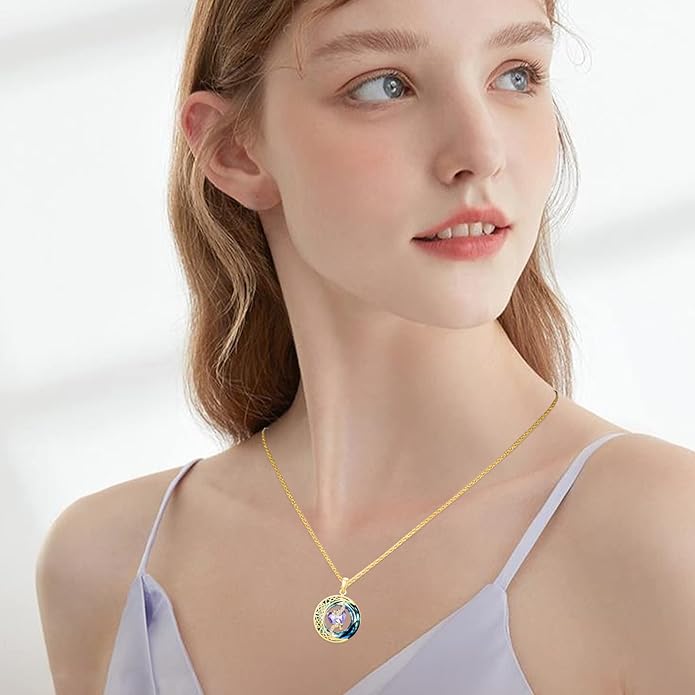 TOUPOP Birthstone Necklace 925 Sterling Silver Moon and Star Pendant with Blue Crystal Celtic Moon Jewelry Birthday Valentines Day Gifts for Women Mom Wife Her