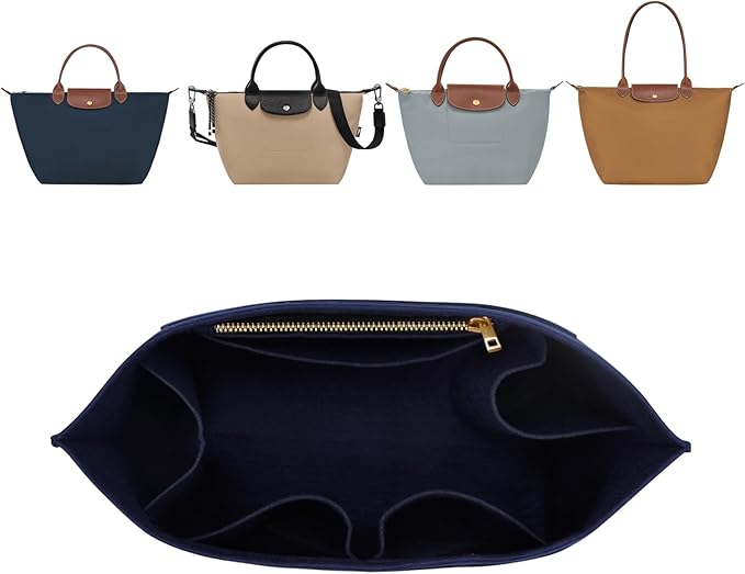 ZTUJO Purse Organizer Insert For Longchamp Le Pliage, Premium Felt Longchamp Purse Organizer Insert (Navy Blue, Medium For Shoulder Bag S & Energy Small & Xtra S)