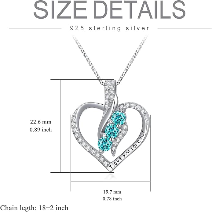 Rose Heart Birthstone Necklace for Women - Solid S925 Sterling Silver with Rose Gold Plated Infinity Symbol of Love Valentine's, Mother's Day, Anniversary, Christmas Birthday Gift for Her, Mom, Wife, or Girlfriend.
