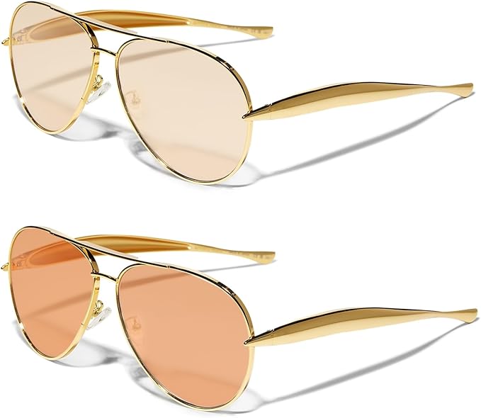 Retro Gold Aviator Sunglasses for Women Men, 2025 Metal Oversized 70s Aviators Sun Glasses
