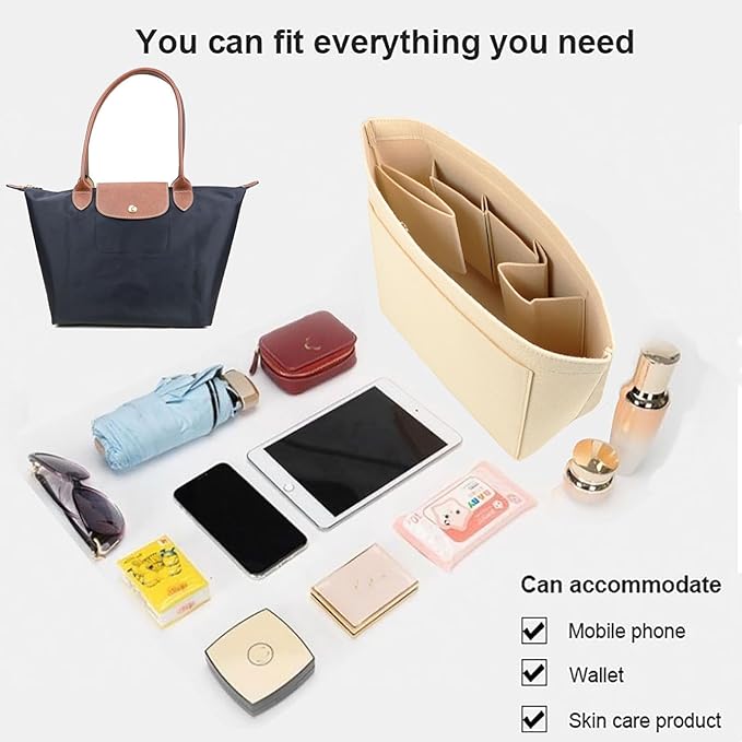 Lckaey Felt Purse Organizer Insert for Longchamp Le Pliage Neo Handbags Insert Organizer 1012BEIGE-M