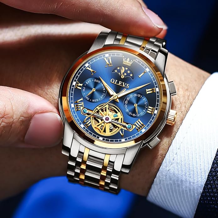 OLEVS Watches Men Waterproof Luxury Big Face Mens Watch Stainless Steel Quartz Analog Dress Watches for Men Luminous Multifunction Man Watch Relojes De Hombre