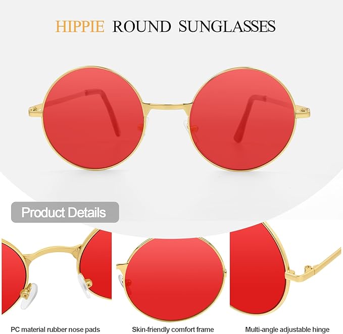 CHRORINE Hippie Sunglasses Round 70s Retro Glasses for Women Men Party Accessory Festival Fashion Vintage Sunglasses