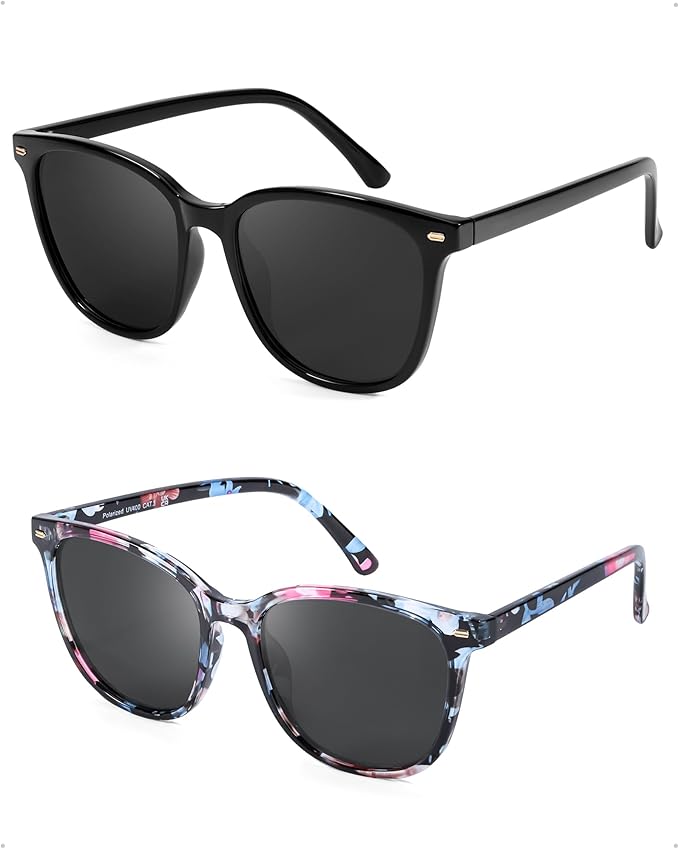 FIMILU 2 Packs Sunglasses for Women Polarized UV400 Protection Lens Big Frame Fashion Glasses Trendy Stylish Shade