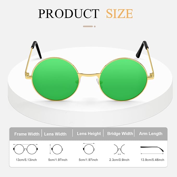 CHRORINE Hippie Sunglasses Round 70s Retro Glasses for Women Men Party Accessory Festival Fashion Vintage Sunglasses