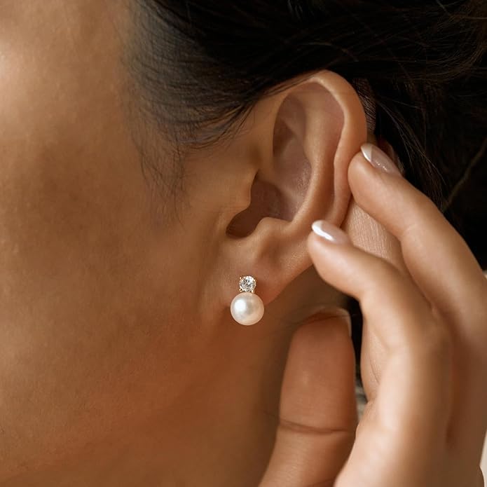 CHESKY Christmas Gifts Pearl Earrings for Women, Dainty 14K Gold Plated/Silver Plated Drop Quality Handpicked AAA+ Freshwater Cultured Round Pearls Dangle Earrings Wedding Jewelry for Women Gifts