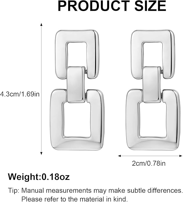 MUYAN Gold Silver Geometric Drop Dangle Earrings for Women Brushed Link Square Dangle Earrings Trendy Jewelry