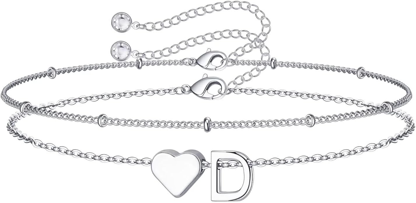 M MOOHAM Valentines Day Gifts for Kids Teen Girls -14K-Gold-Plated Heart Initial A-Z Bracelets for Women Girl Dainty Gold Bracelets Birthday Valentines Gifts for Women Her Teenage Girls Kid Teen Gift