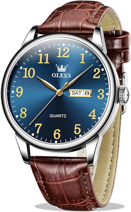 OLEVS Mens Watches, Casual Leather Watches for Men Easy to Read Quartz Number Watch with Date Waterproof Blue/Black/Silver Face Men's Wrist Watches…