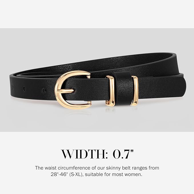 VONMELLI Womens Skinny Leather Belt Thin Waist Belts for Women Fashion Dress Jeans with Gold Buckle